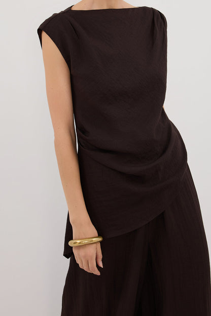 SHYLA BITTER CHOC ASYMMETRICAL TOP