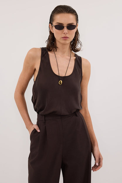 COLETTE BITTER CHOC SILK CAMI TOP