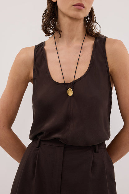COLETTE BITTER CHOC SILK CAMI TOP