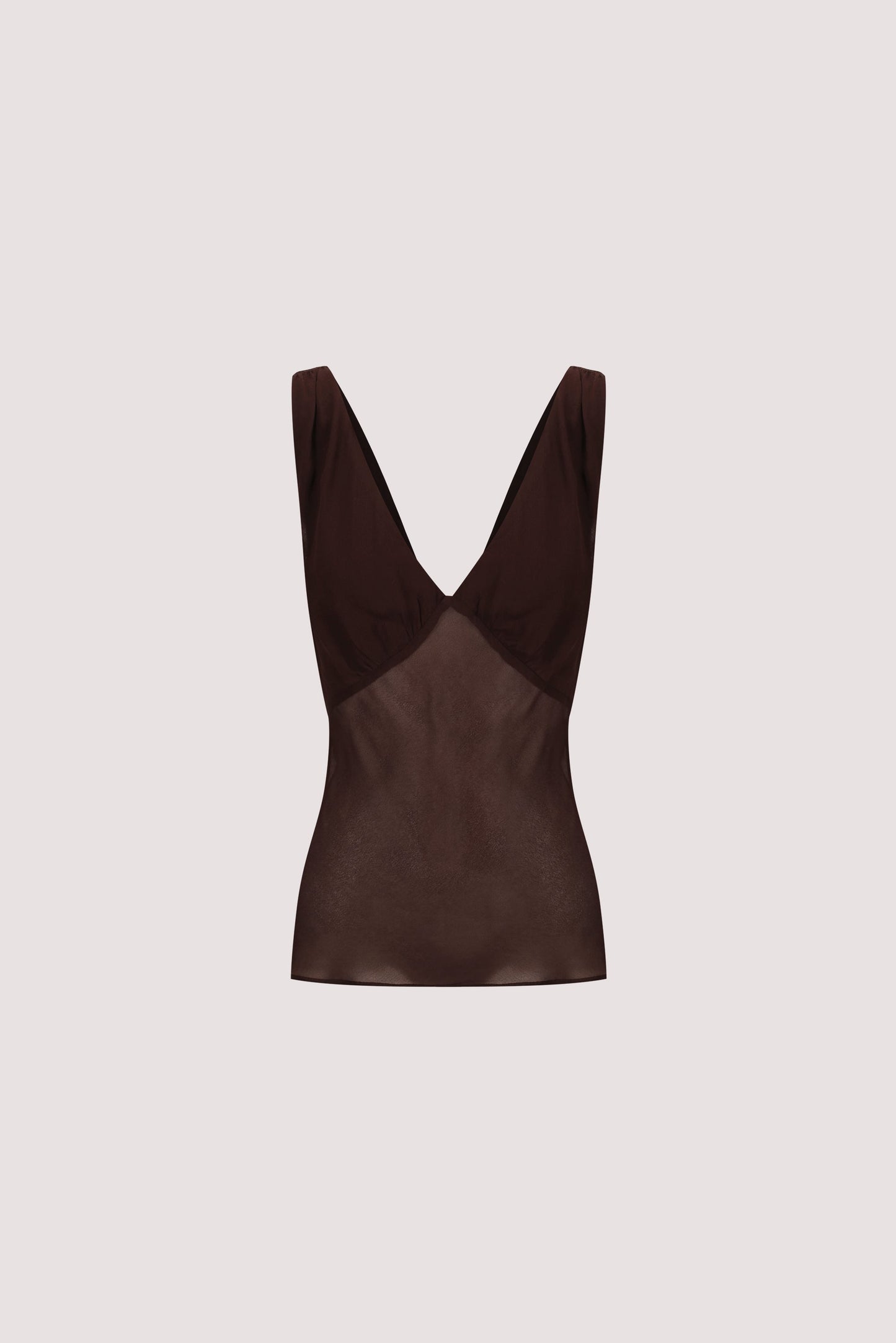 JORJA DARK CHOC SLEEVELESS V NECK TOP