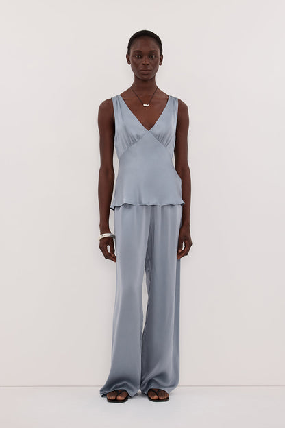 JORJA DUSTY BLUE SLEEVELESS SILK TOP