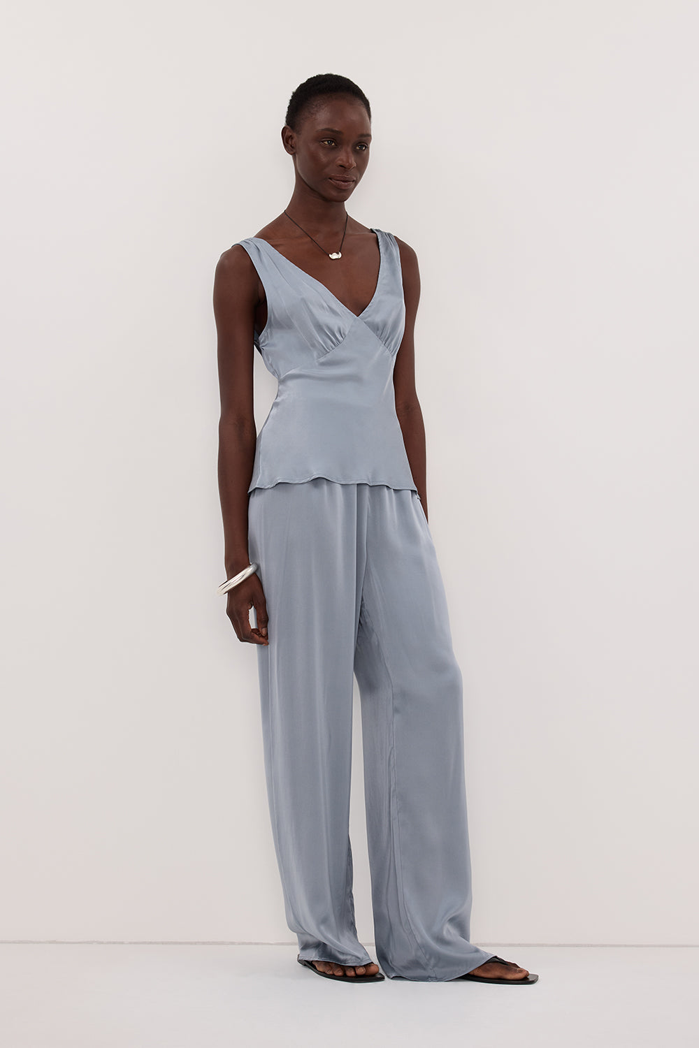 JORJA DUSTY BLUE SLEEVELESS SILK TOP