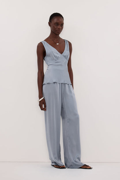 JORJA DUSTY BLUE SLEEVELESS SILK TOP