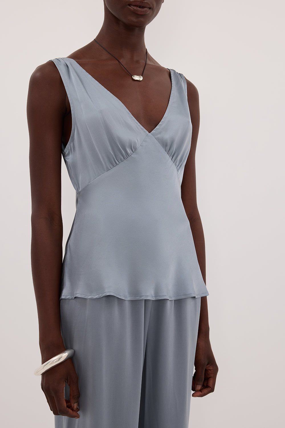JORJA DUSTY BLUE SLEEVELESS SILK TOP