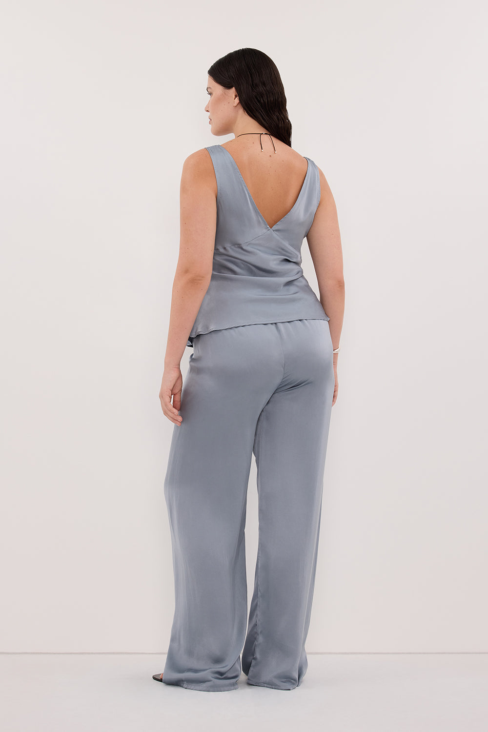 JORJA DUSTY BLUE SLEEVELESS SILK TOP