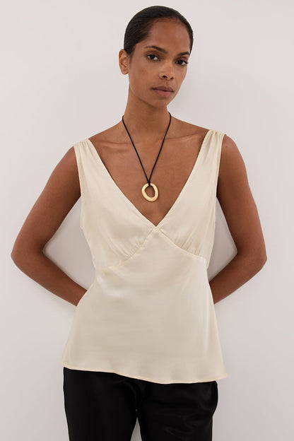 JORJA STRAW SLEEVELESS SILK TOP