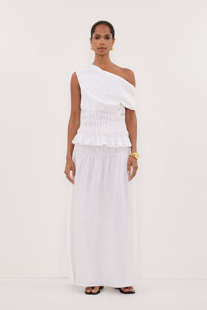 MAIA WHITE SLEEVELESS LINEN SHIRRED TOP
