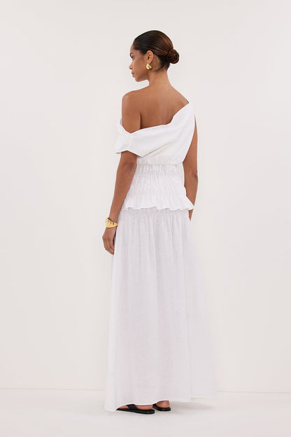 MAIA WHITE SLEEVELESS LINEN SHIRRED TOP
