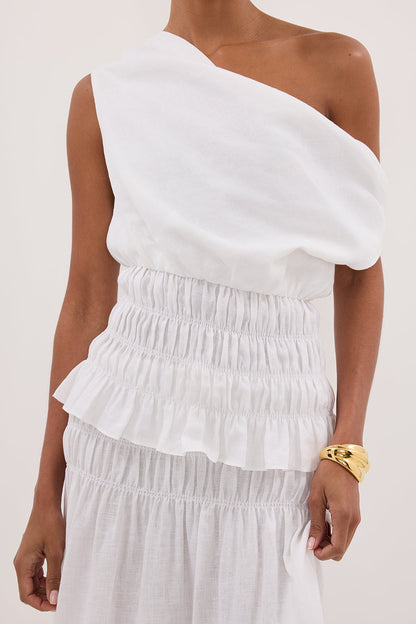 MAIA WHITE SLEEVELESS LINEN SHIRRED TOP