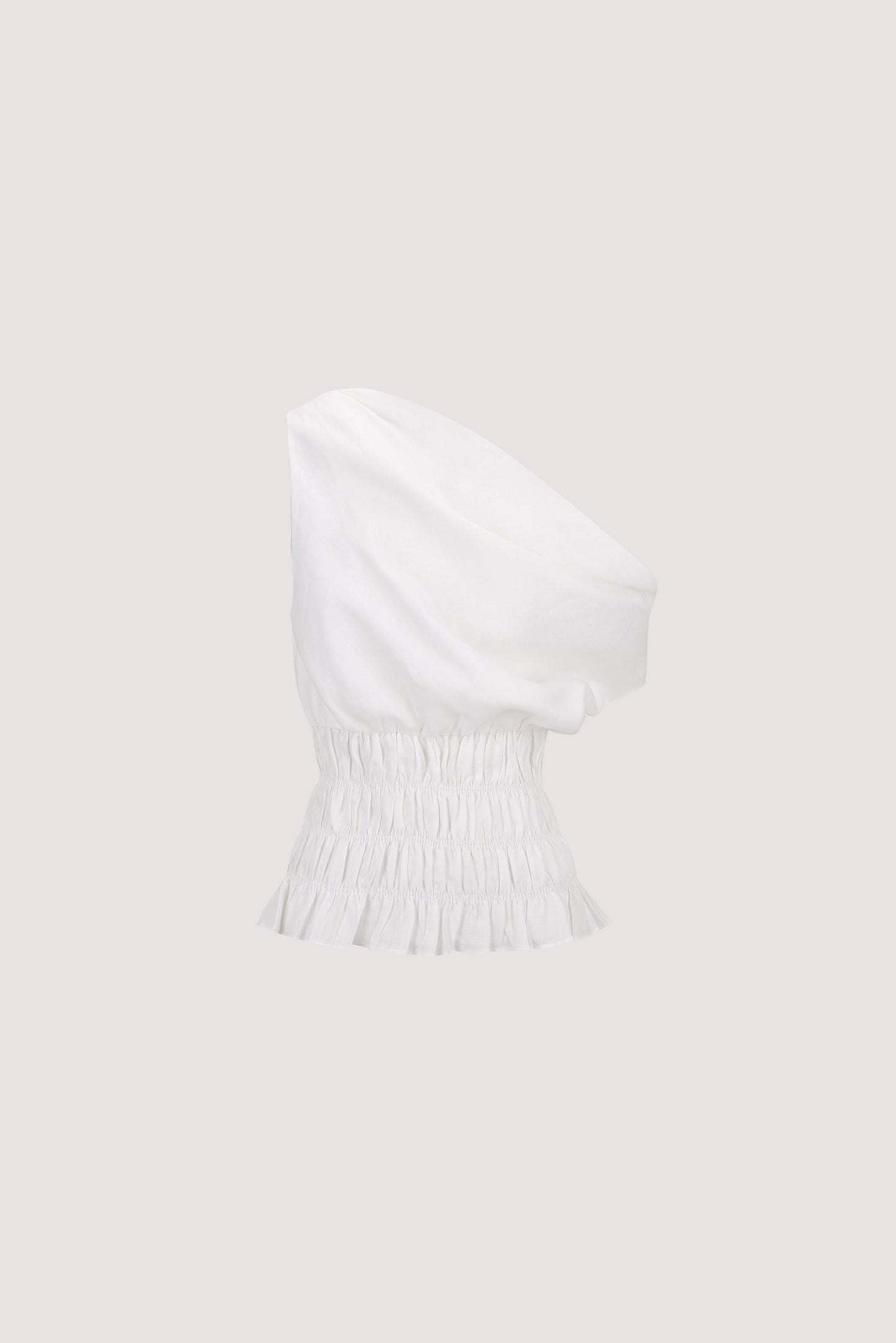 MAIA WHITE SLEEVELESS LINEN SHIRRED TOP