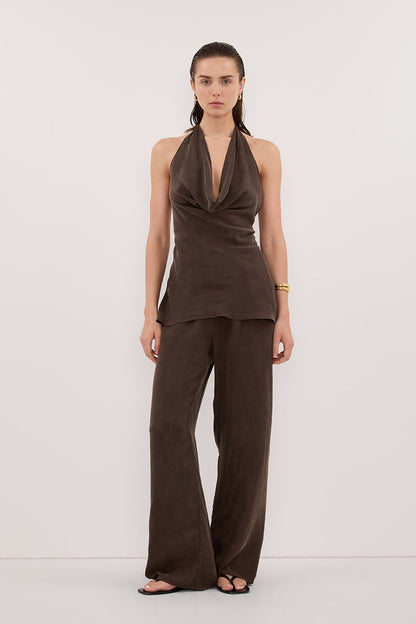 CARLENE BITTER CHOC SLEEVELESS CUPRO COWL TOP