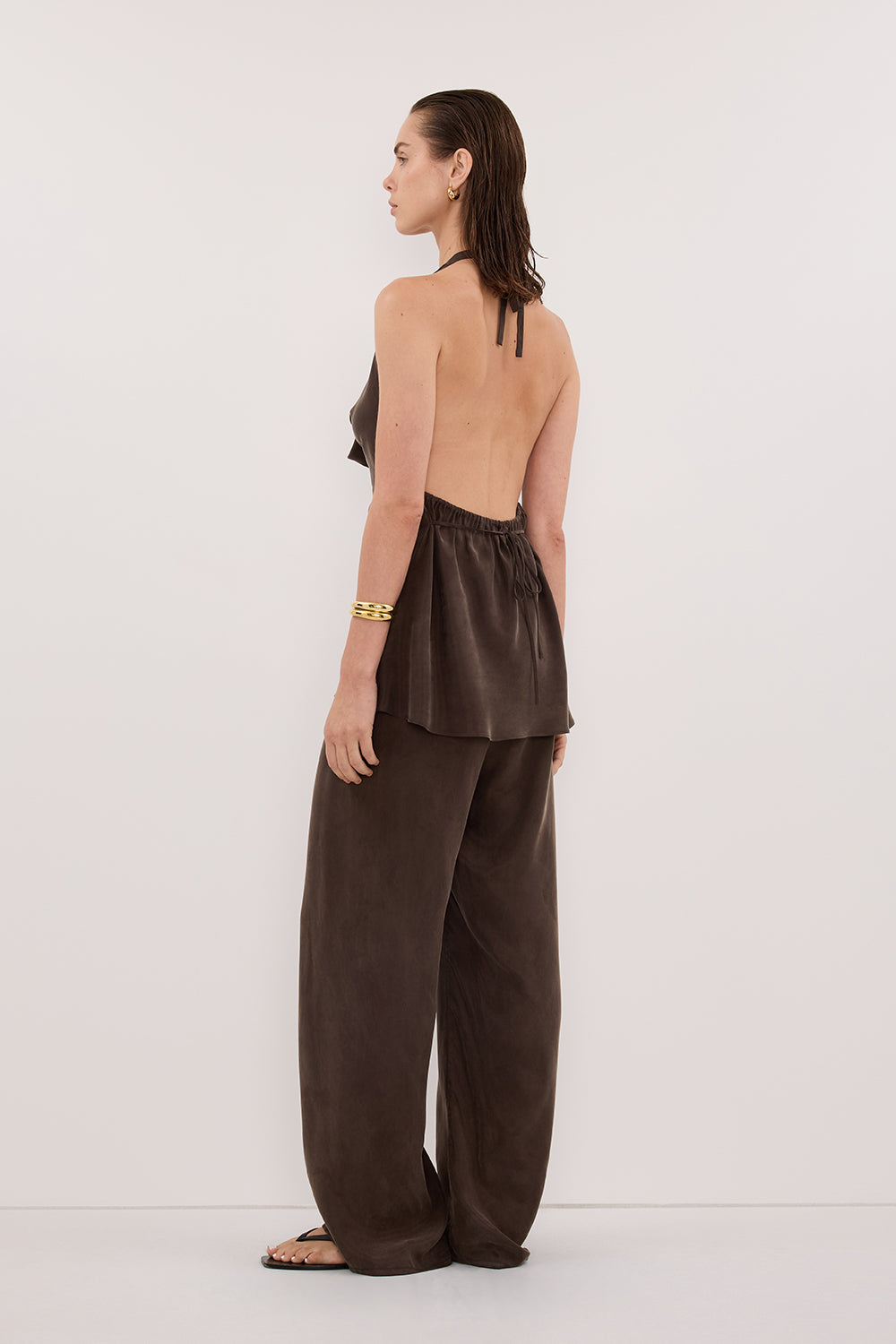 CARLENE BITTER CHOC SLEEVELESS CUPRO COWL TOP