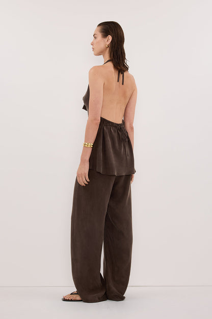 CARLENE BITTER CHOC SLEEVELESS CUPRO COWL TOP