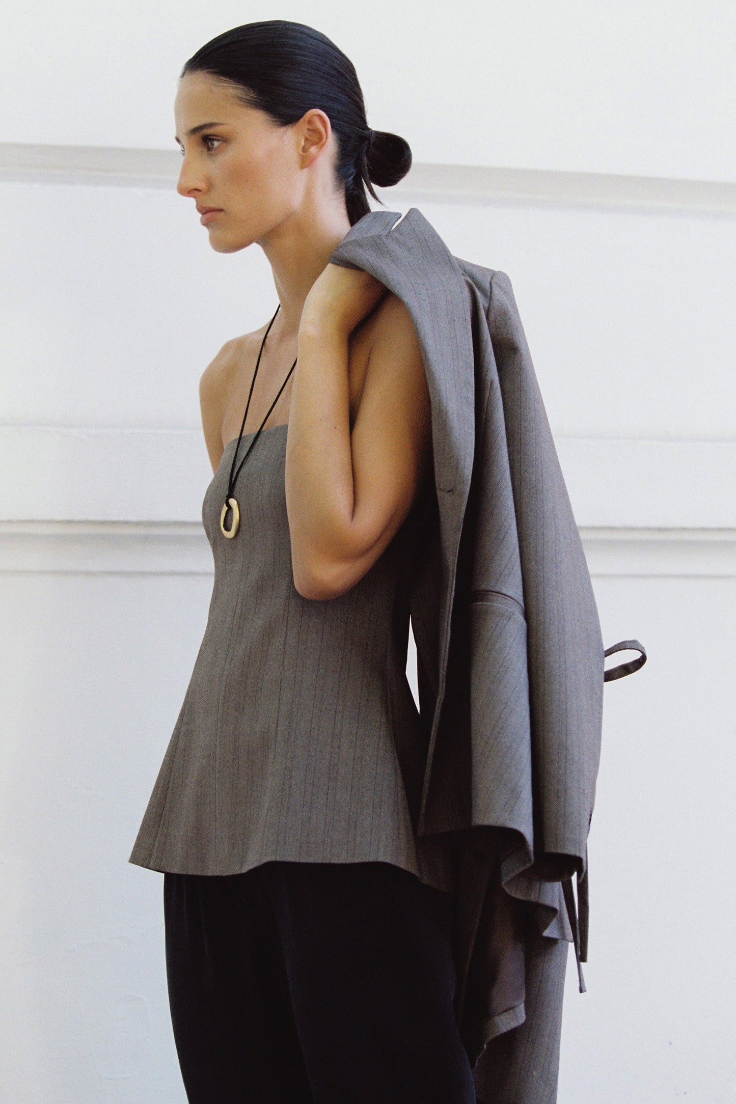 HAILEY CHOC STRAPLESS STRIPE BUSTIER TOP