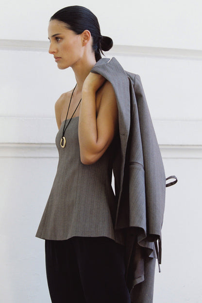 HAILEY CHOC STRAPLESS STRIPE BUSTIER TOP