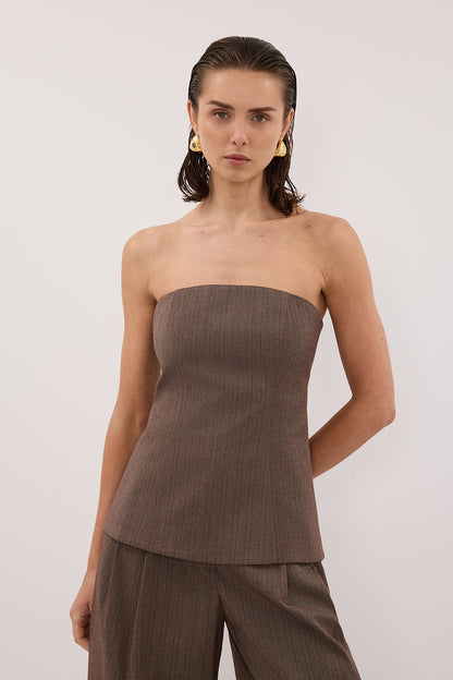 HAILEY CHOC STRAPLESS STRIPE BUSTIER TOP