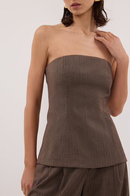 HAILEY CHOC STRAPLESS STRIPE BUSTIER TOP