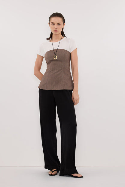 HAILEY CHOC STRAPLESS STRIPE BUSTIER TOP