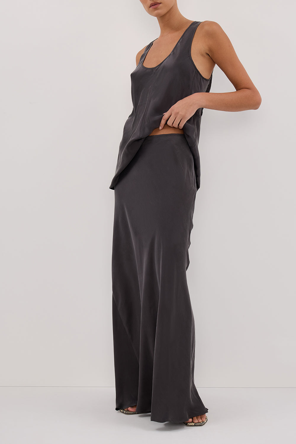 COLETTE PETROL SILK MIDI SKIRT