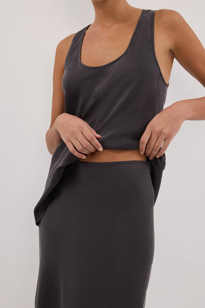 COLETTE PETROL SILK MIDI SKIRT