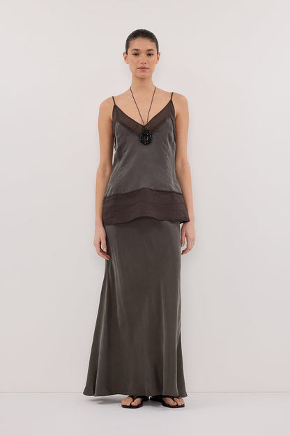 ADDISON PETROL BIAS CUPRO MAXI SKIRT