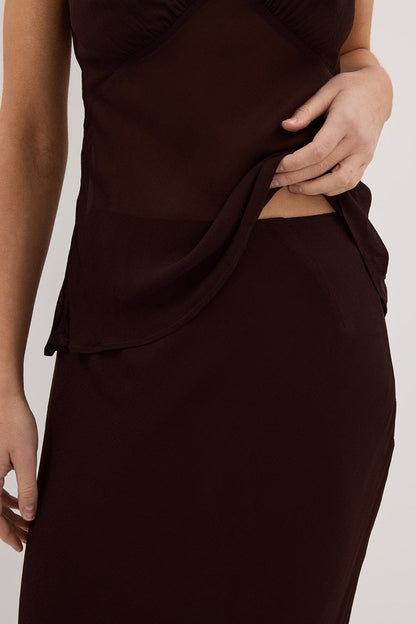 CARLY DARK CHOC MIDI SKIRT