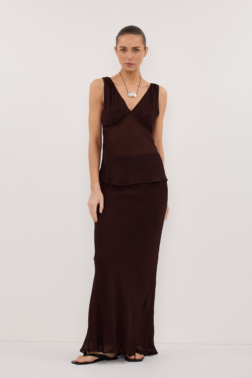 CARLY DARK CHOC MIDI SKIRT