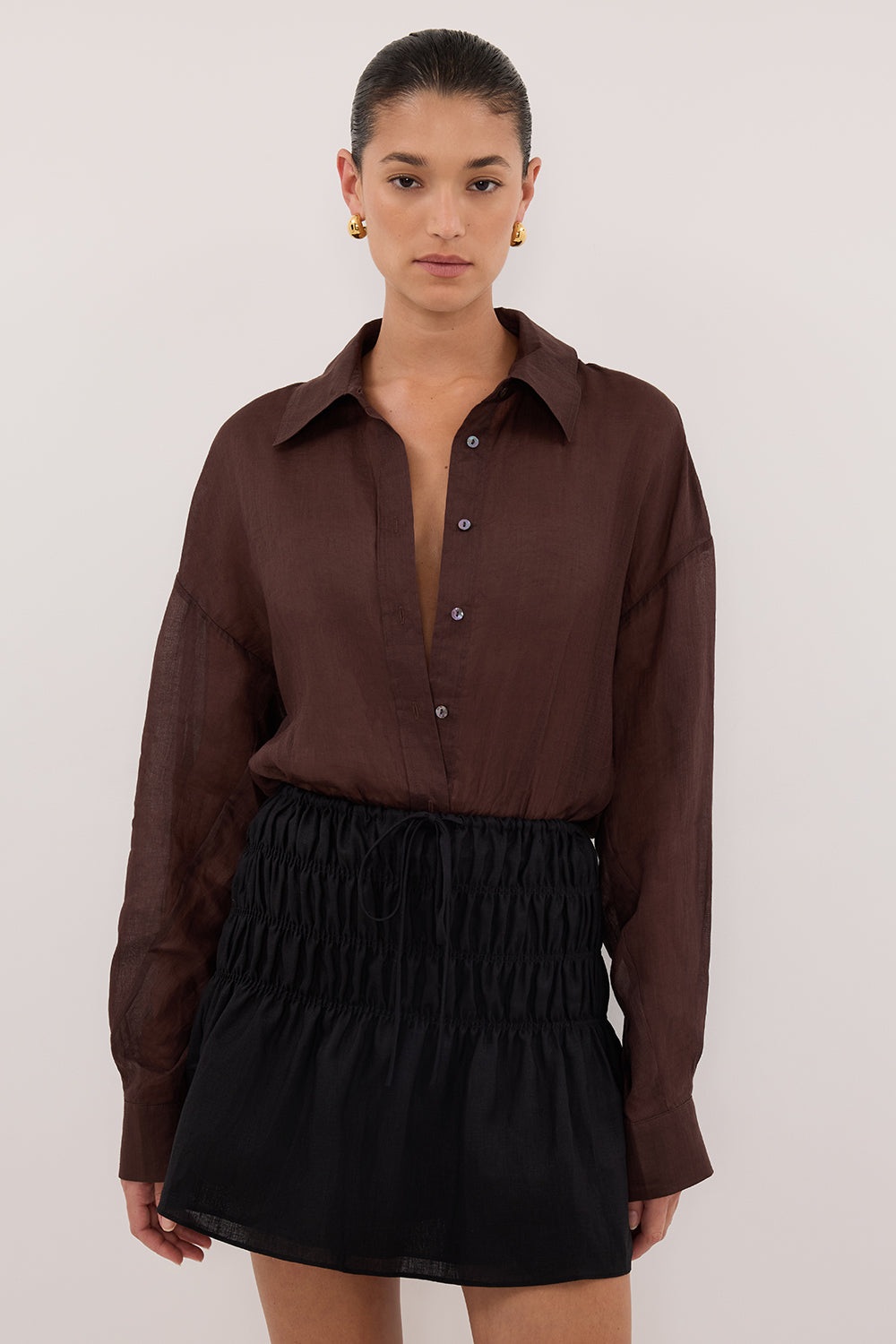 MAIA BLACK LINEN MINI SKIRT