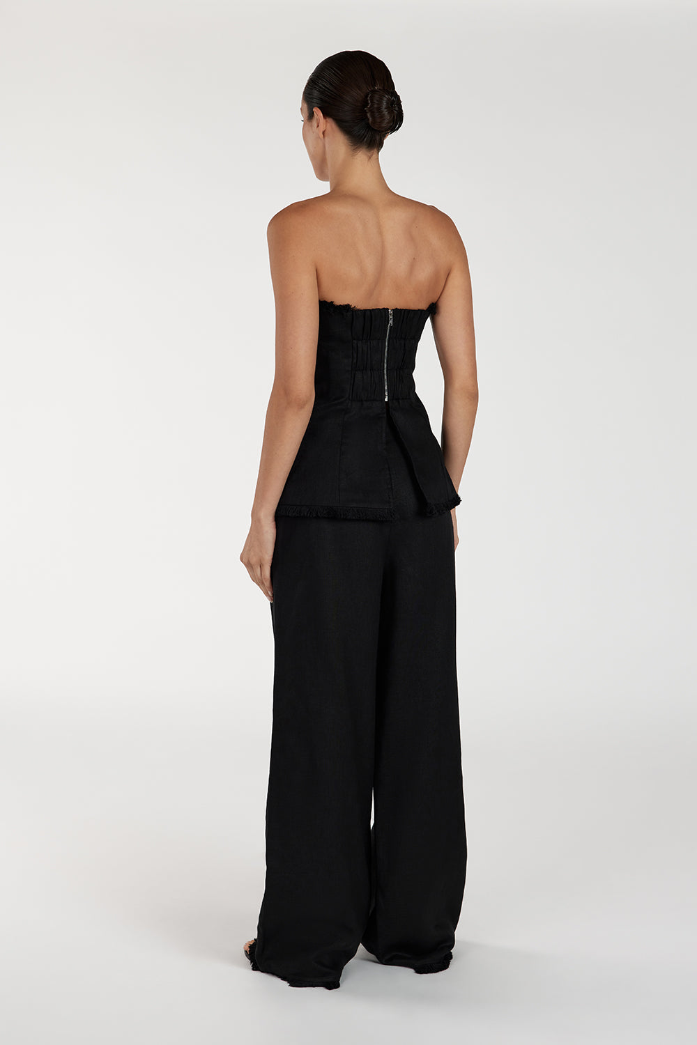 ZAHARA BLACK LINEN FRINGED PANT