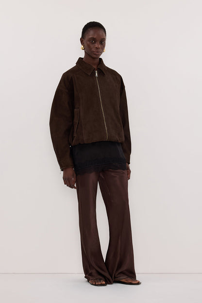 NIKKI BITTER CHOC SATIN BIAS PANT