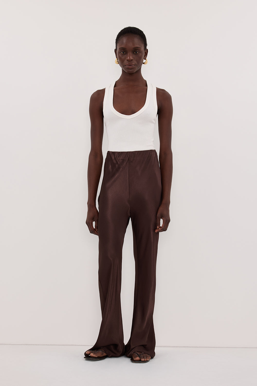 NIKKI BITTER CHOC SATIN BIAS PANT
