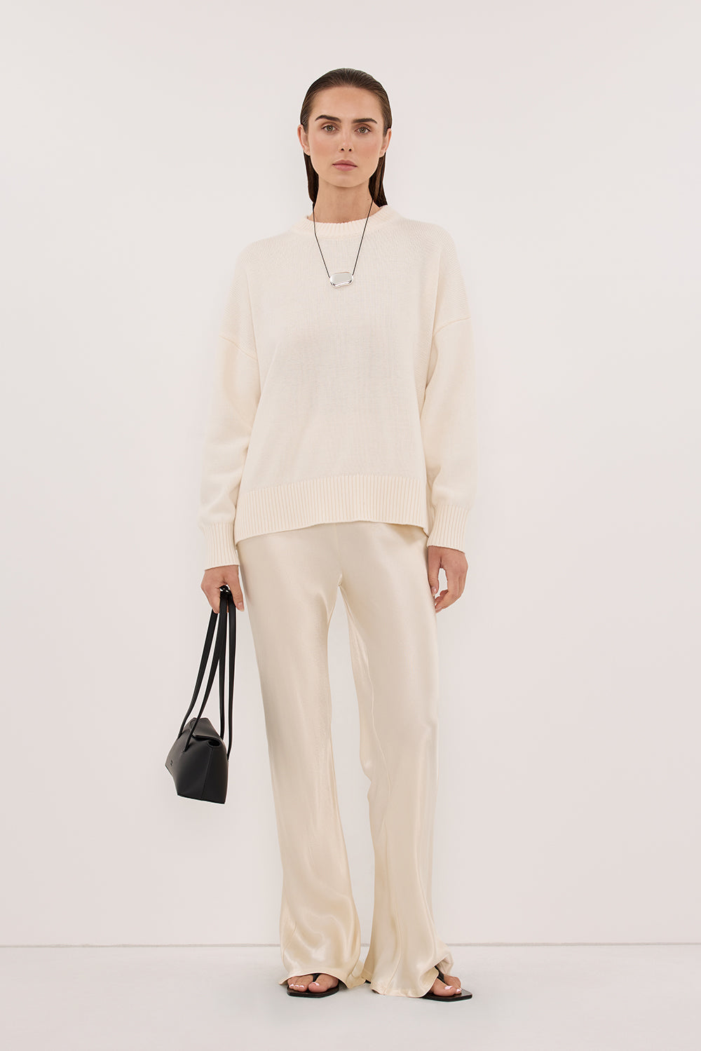 NIKKI CREAM SATIN BIAS PANT