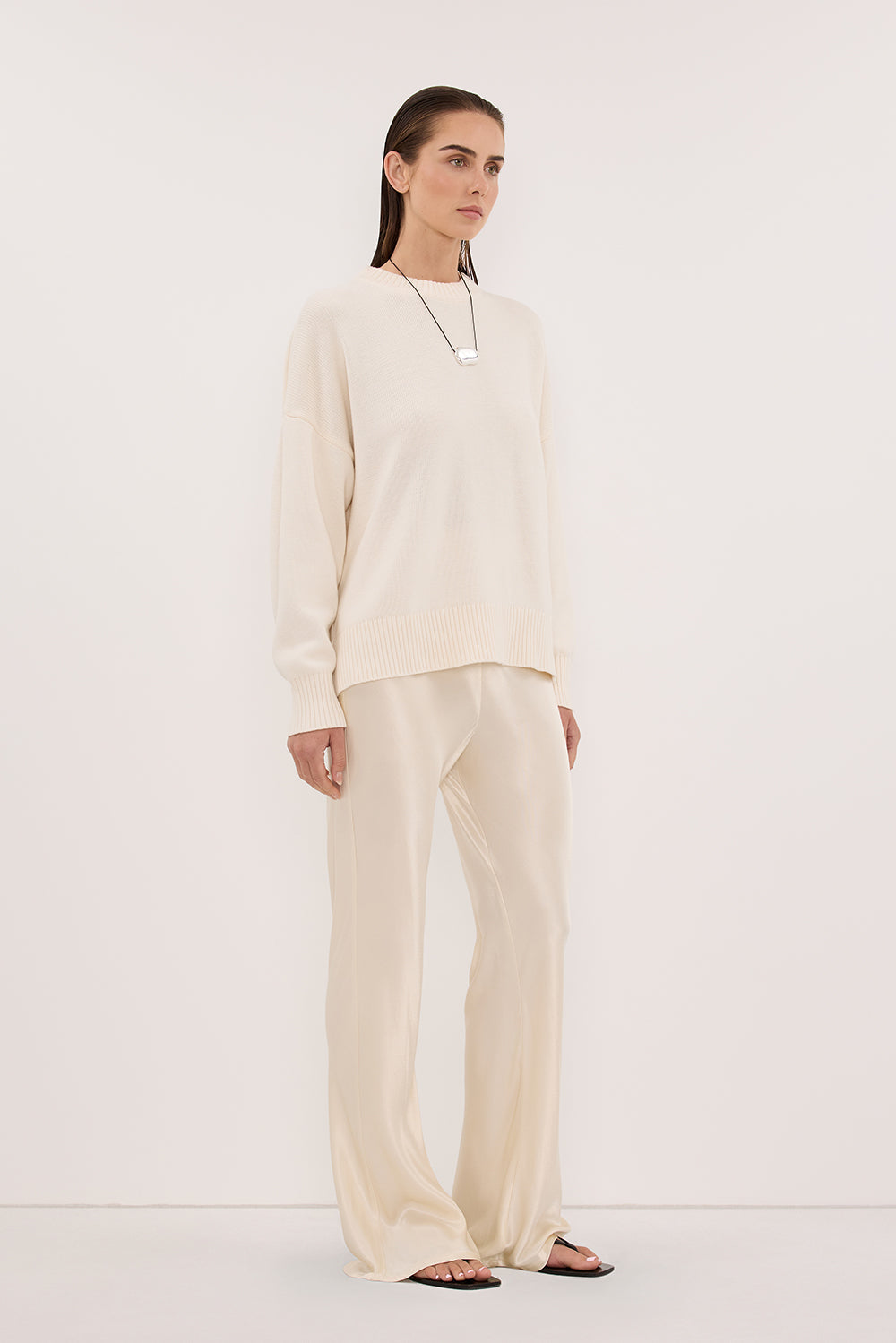 NIKKI CREAM SATIN BIAS PANT