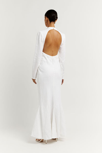 AISLE WHITE LINEN SLEEVE MIDI DRESS