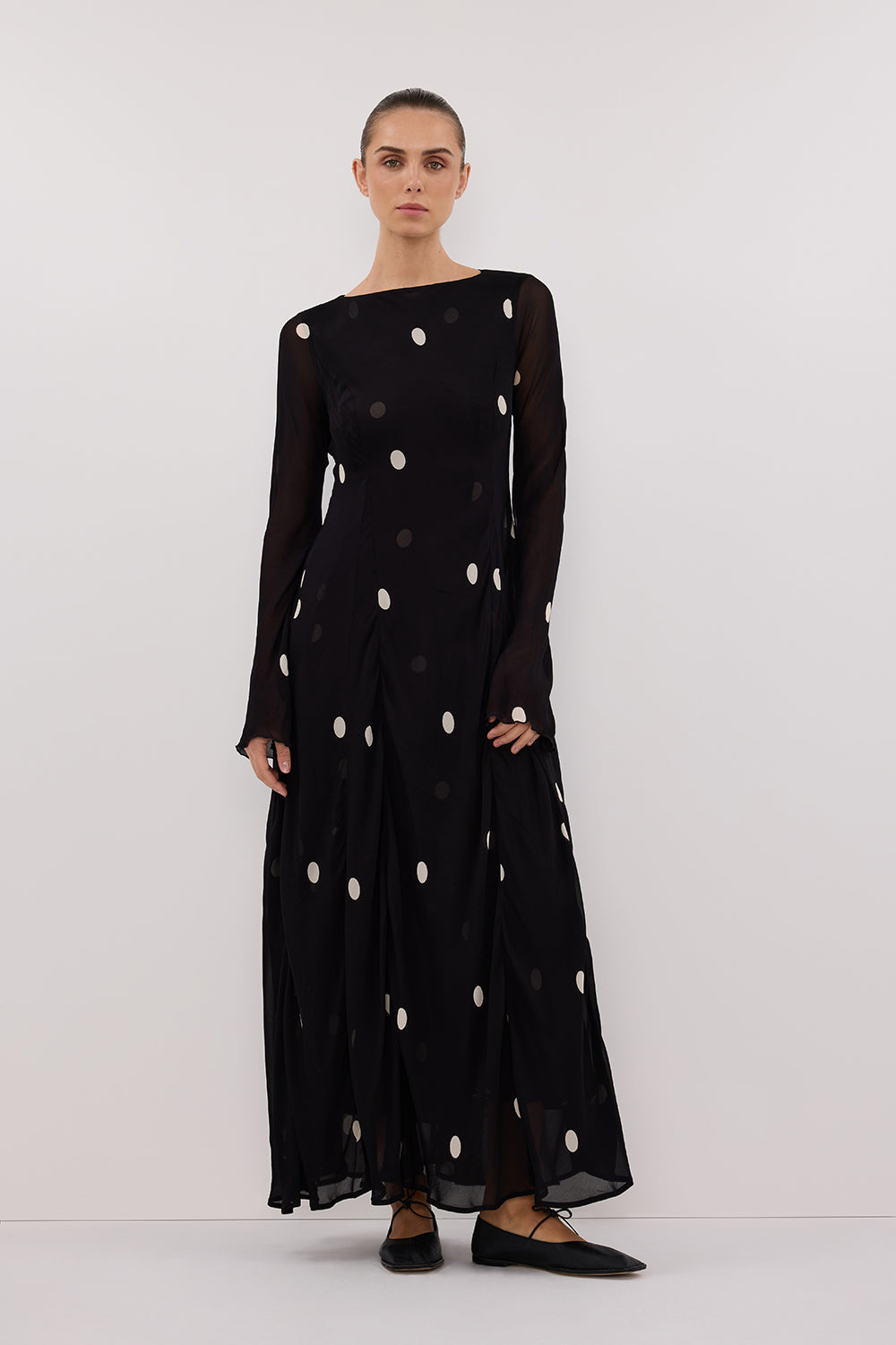 LAURA BLACK SPOT MIDI DRESS