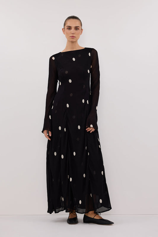 LAURA BLACK SPOT MIDI DRESS