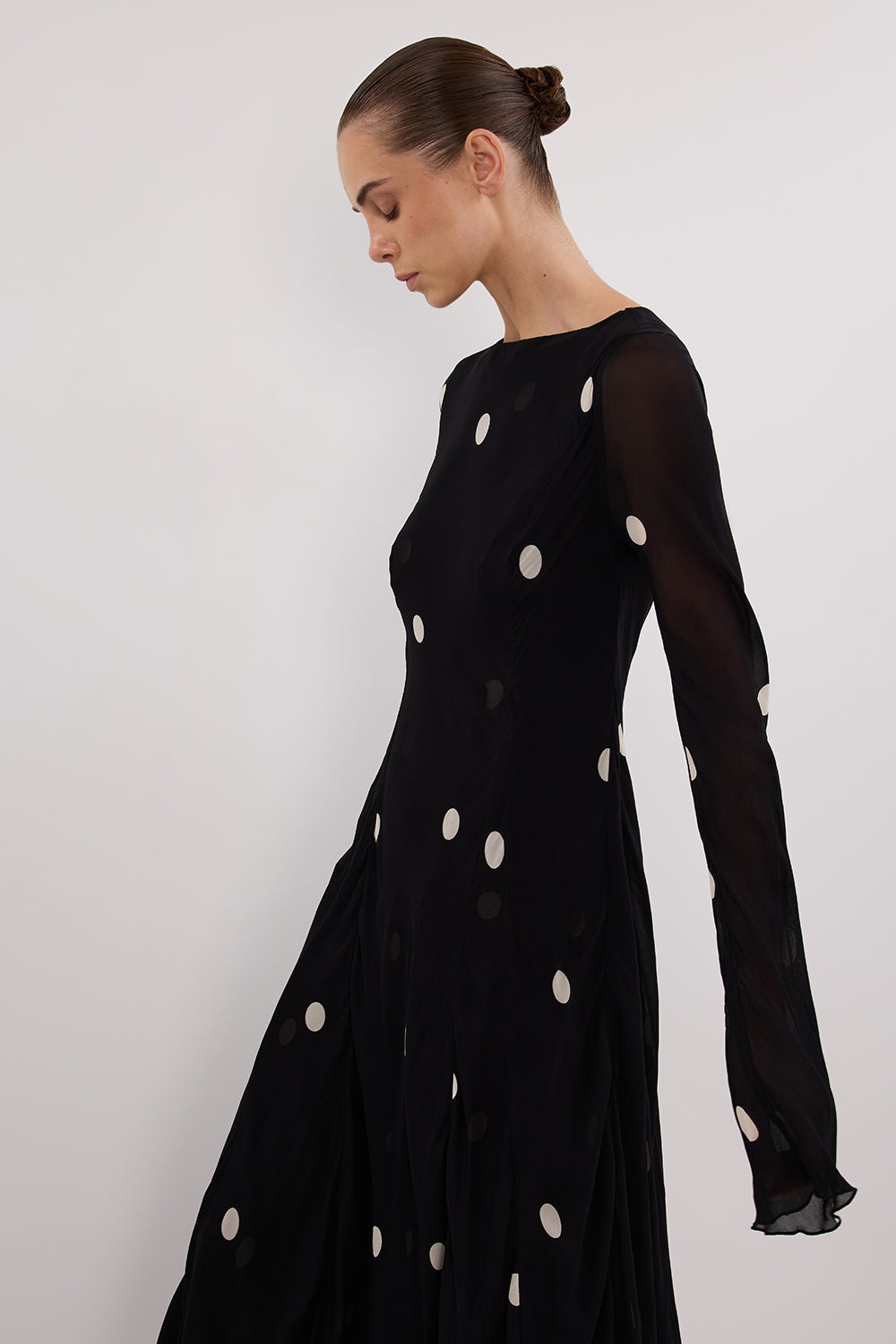 LAURA BLACK SPOT MIDI DRESS