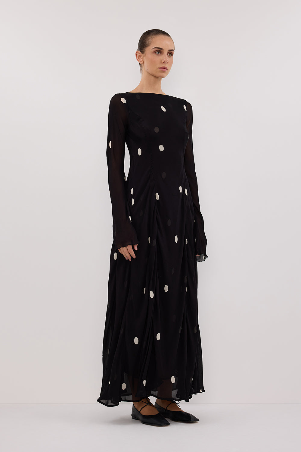 LAURA BLACK SPOT MIDI DRESS