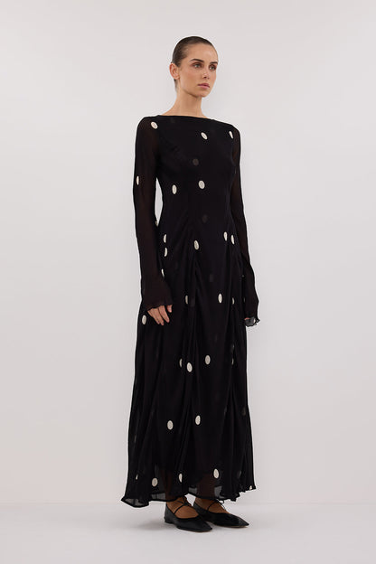 LAURA BLACK SPOT MIDI DRESS