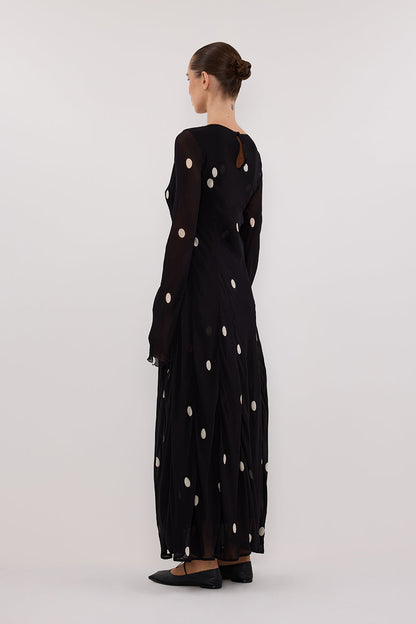 LAURA BLACK SPOT MIDI DRESS