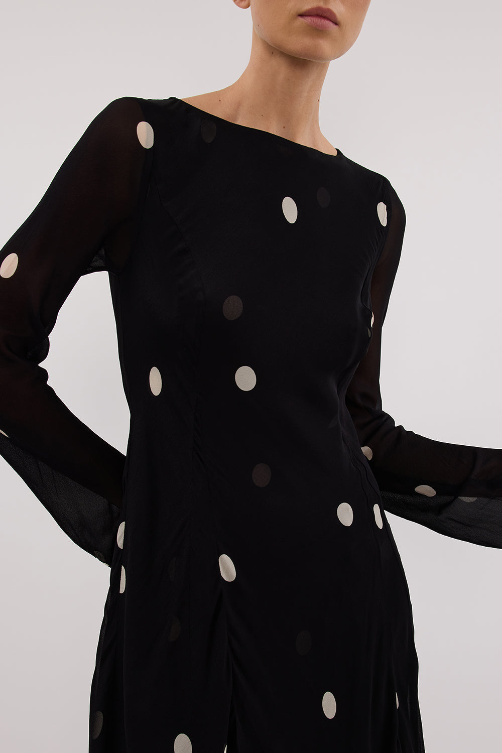 LAURA BLACK SPOT MIDI DRESS