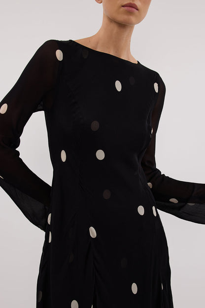 LAURA BLACK SPOT MIDI DRESS