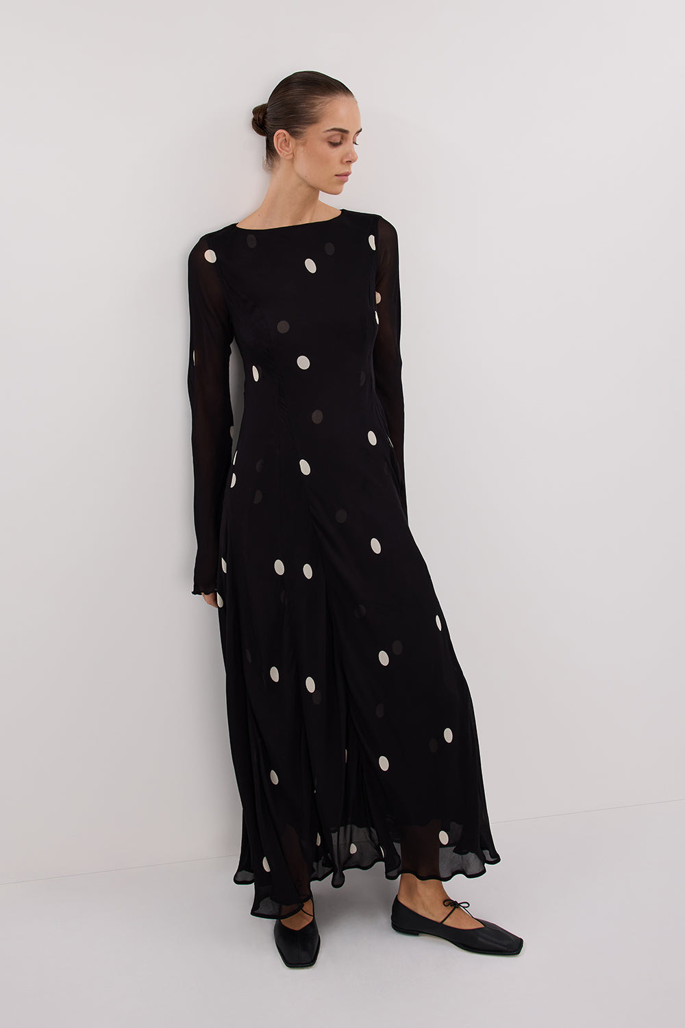 LAURA BLACK SPOT MIDI DRESS