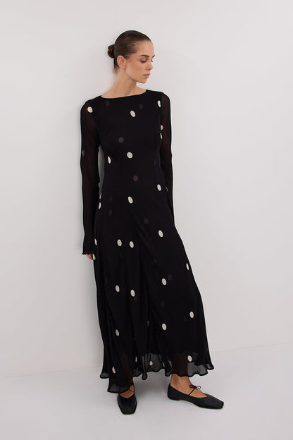 LAURA BLACK SPOT MIDI DRESS