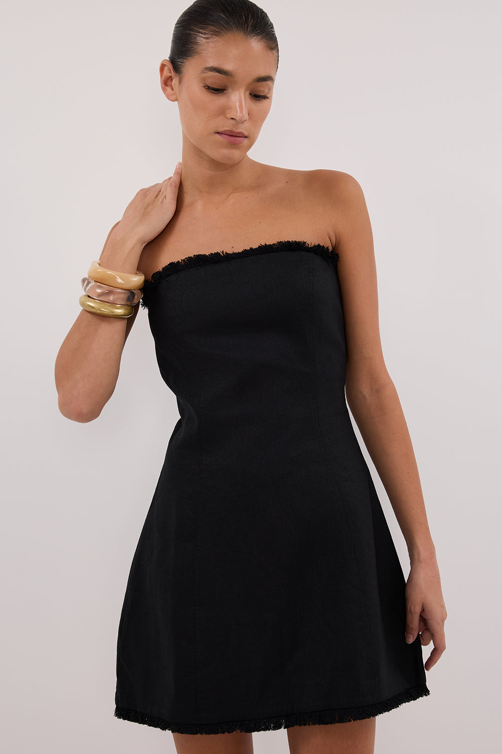 ZAHARA BLACK FRINGED MINI DRESS