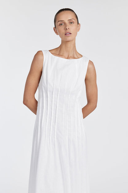 MANA WHITE LINEN MIDI DRESS