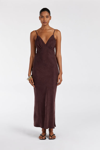 LIAM CURRANT CUPRO SLIP MIDI DRESS