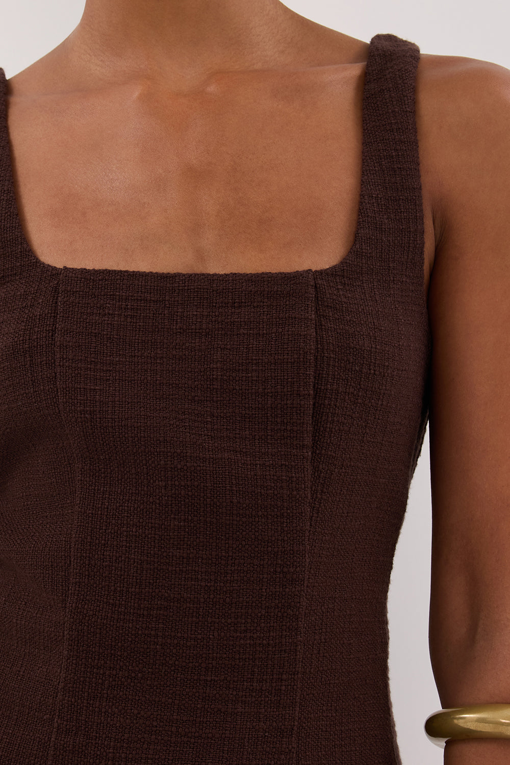 NIEVE CHOCOLATE SLEEVELESS MINI DRESS