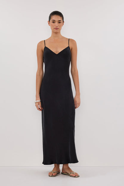 COLETTE BLACK SILK MIDI DRESS