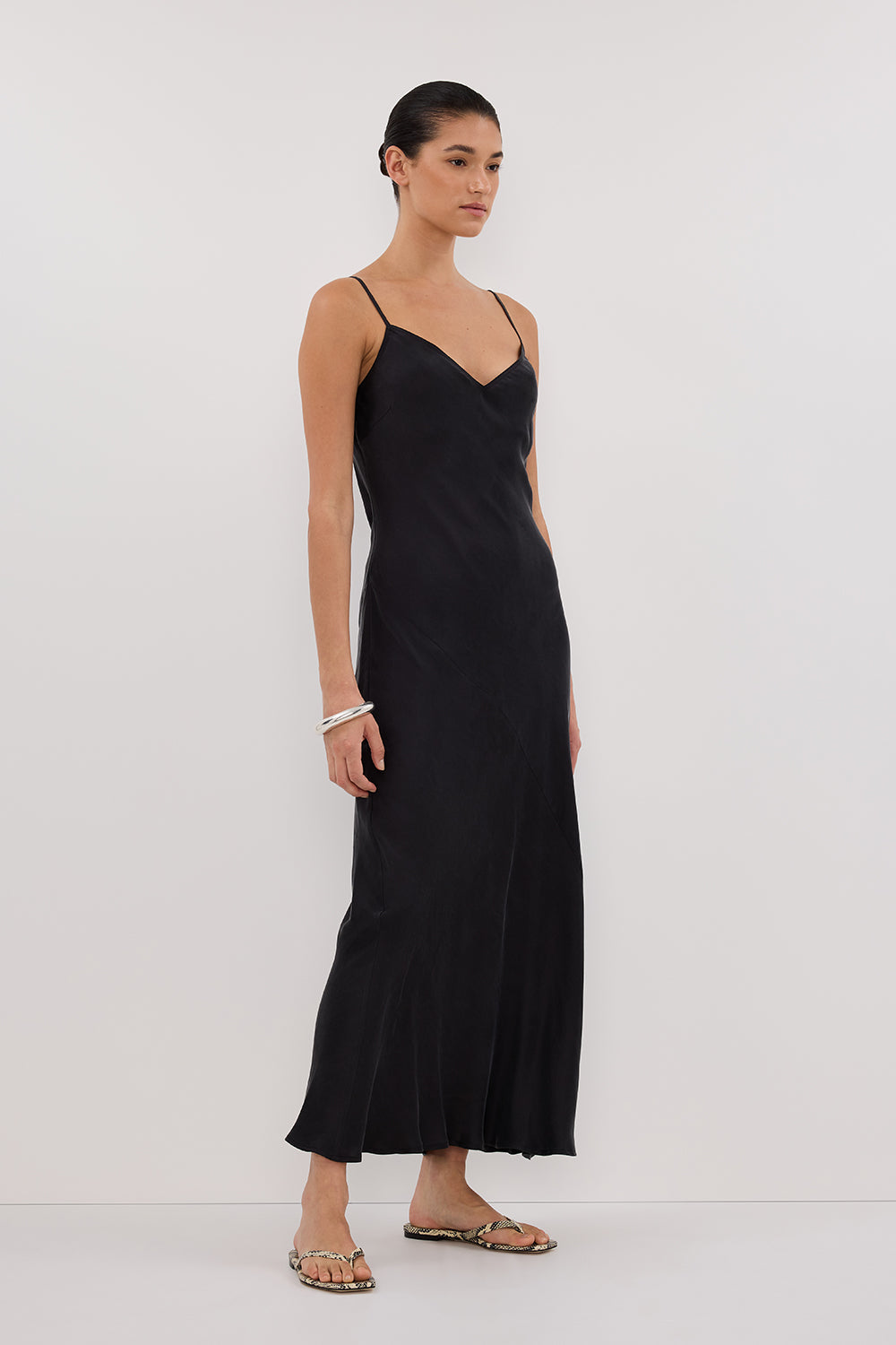 COLETTE BLACK SILK MIDI DRESS
